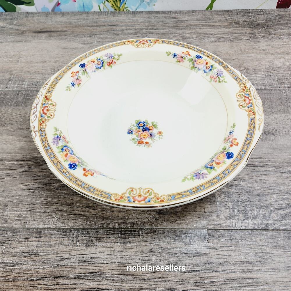W.H. Grindley Marjorie Round vegatable Bowl 10" Ivory England Floral Antique